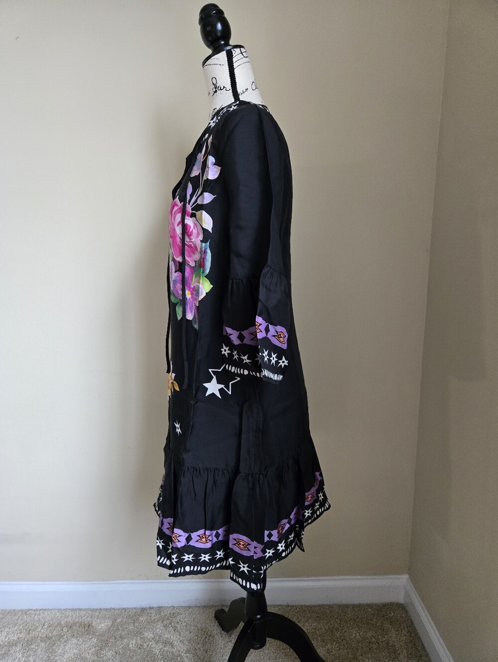 Johnny Was Hailee Mini Dress Womens XS Black Floral Silk Blend - Picture 5 of 12